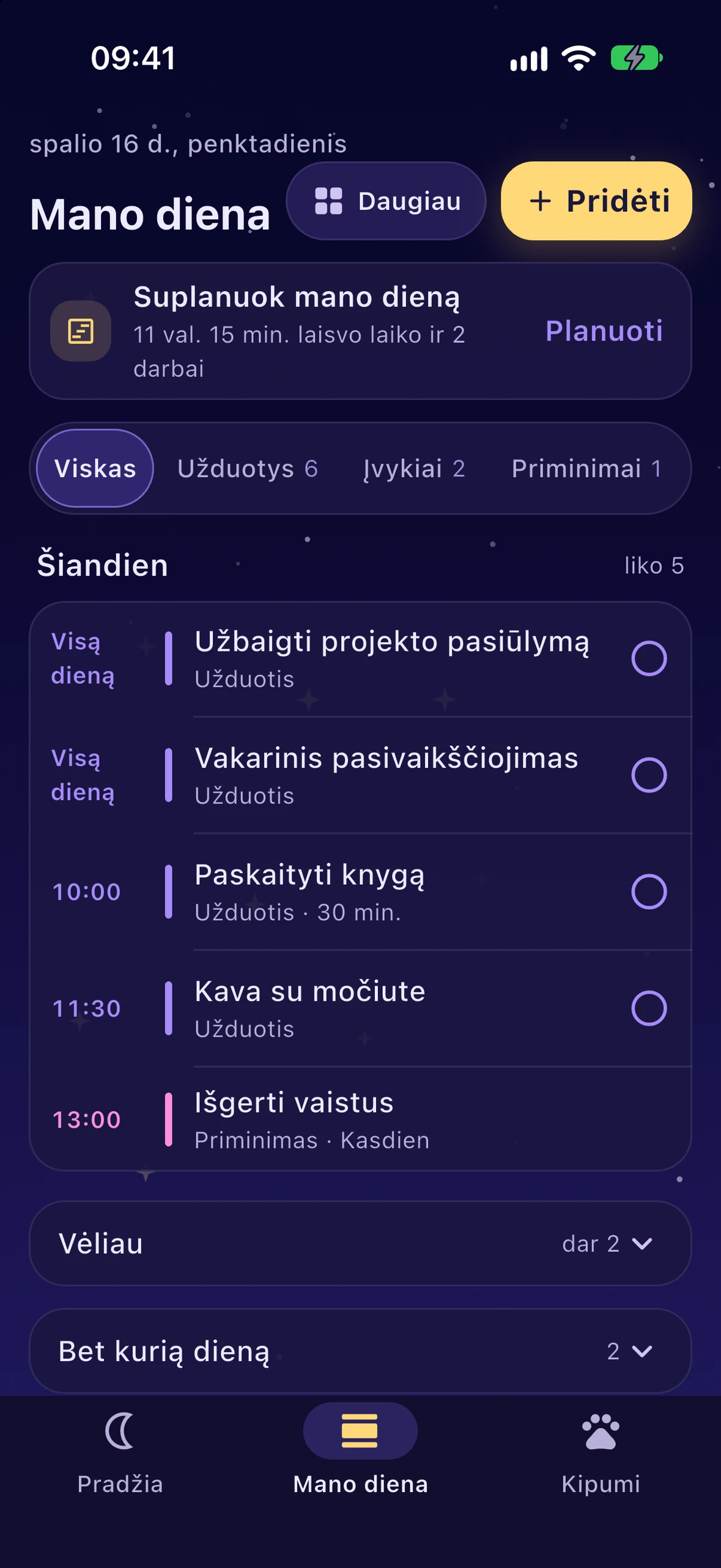 Tikras Kipumi „Mano dienos“ ekranas